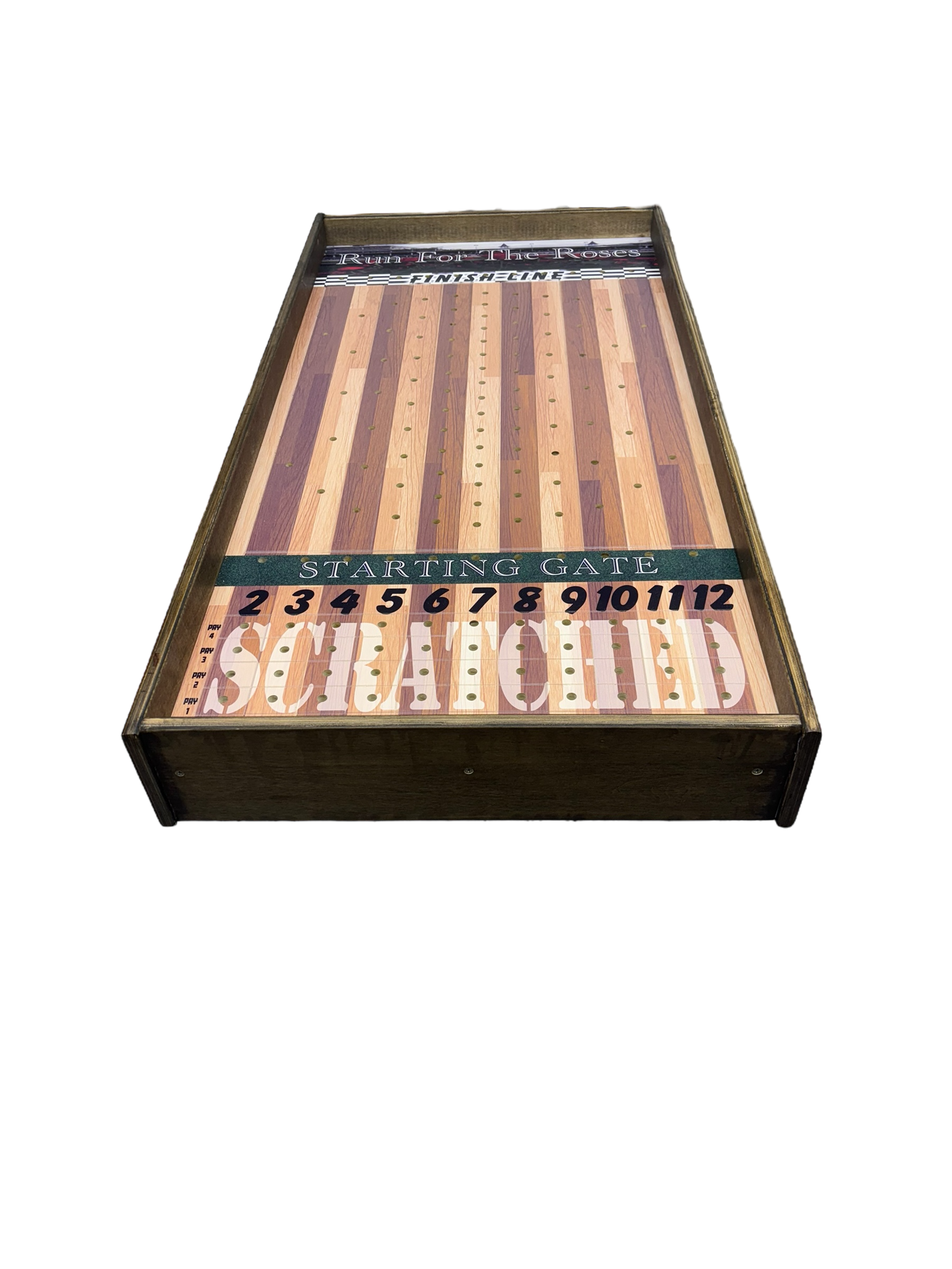 a close up of a wooden table with numbers on it