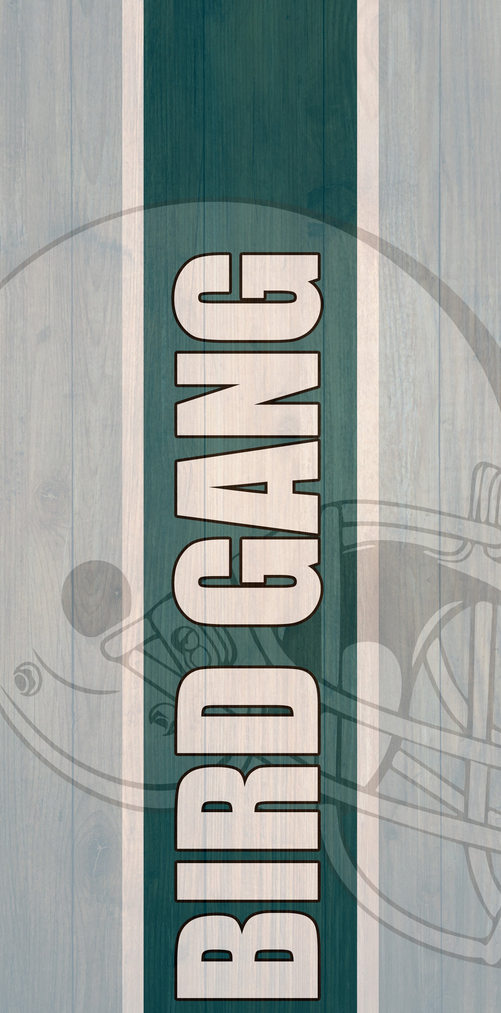 a close up of a sign on a wooden surface