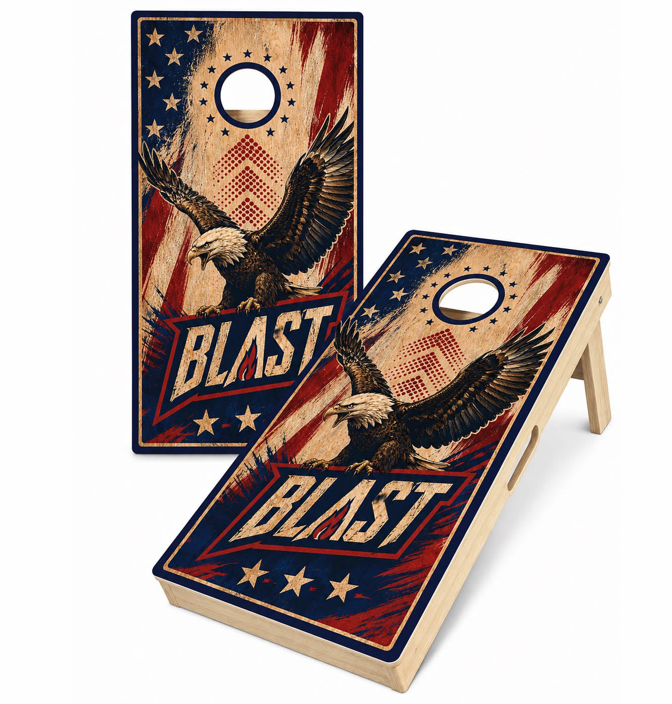 Blast Pro Series Eagle Cornhole Boards - 2026 Grunge Flag Eagle Theme