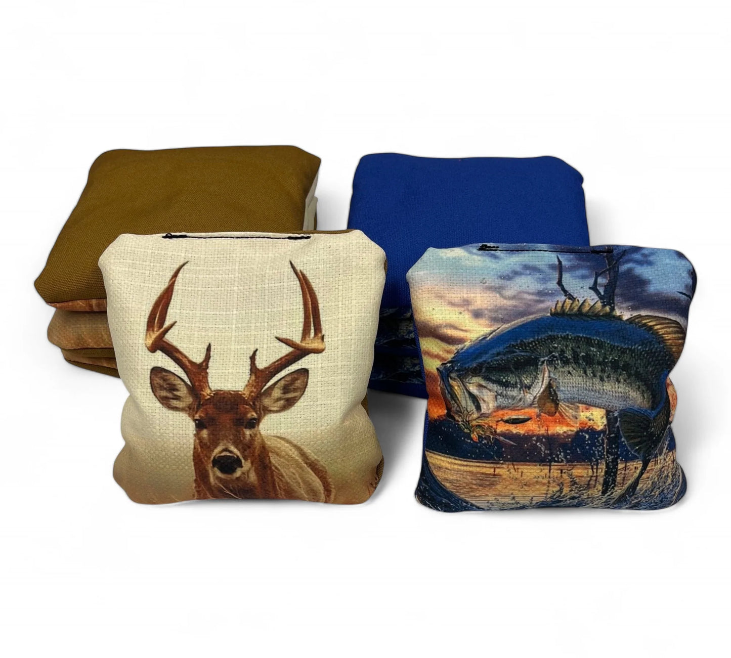 a group of three pillows with animals on them
