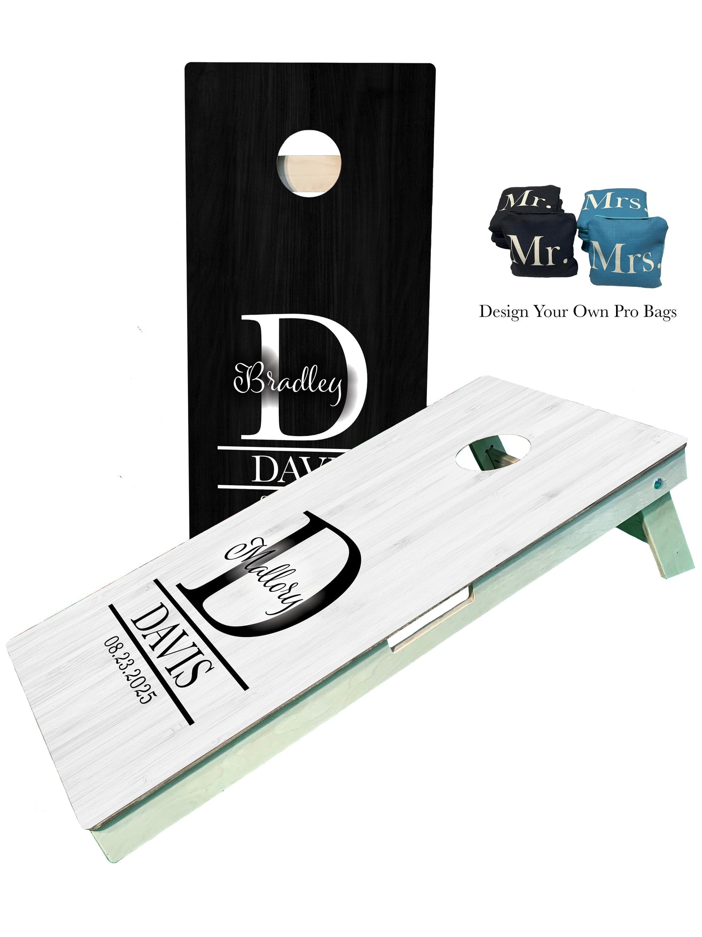 a black and white bag and a white and black bag