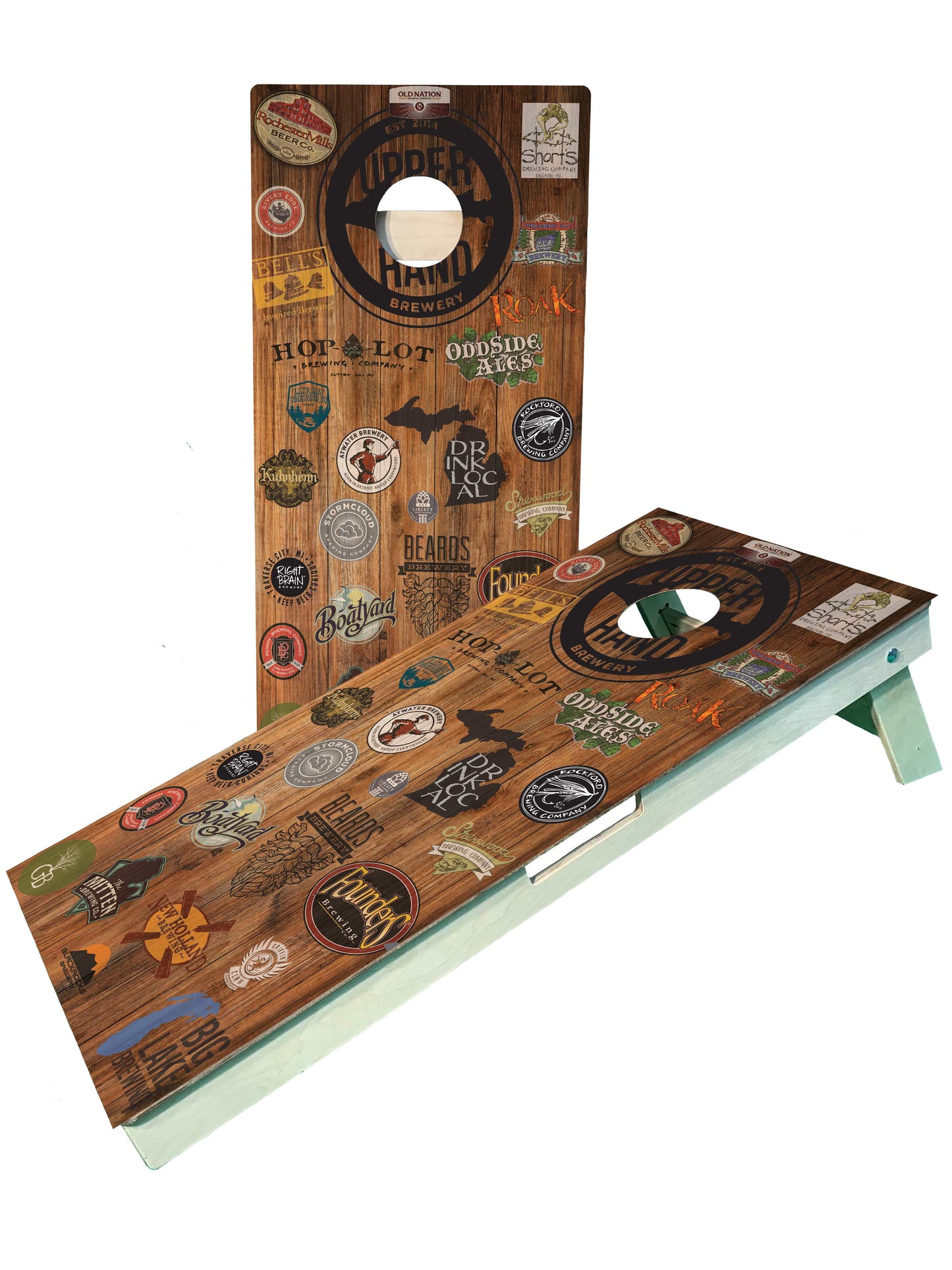 Michigan Brewery Cornhole Boards Set Dark Wood