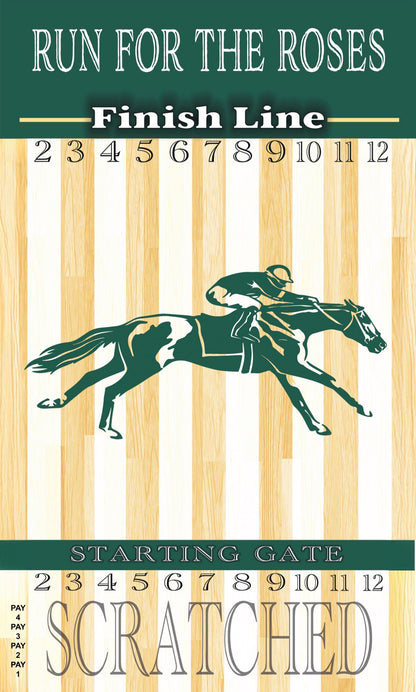 Horse Race Party Game - XL Light Striped Track Wooden Board with Numbered Metal Horse Figures
