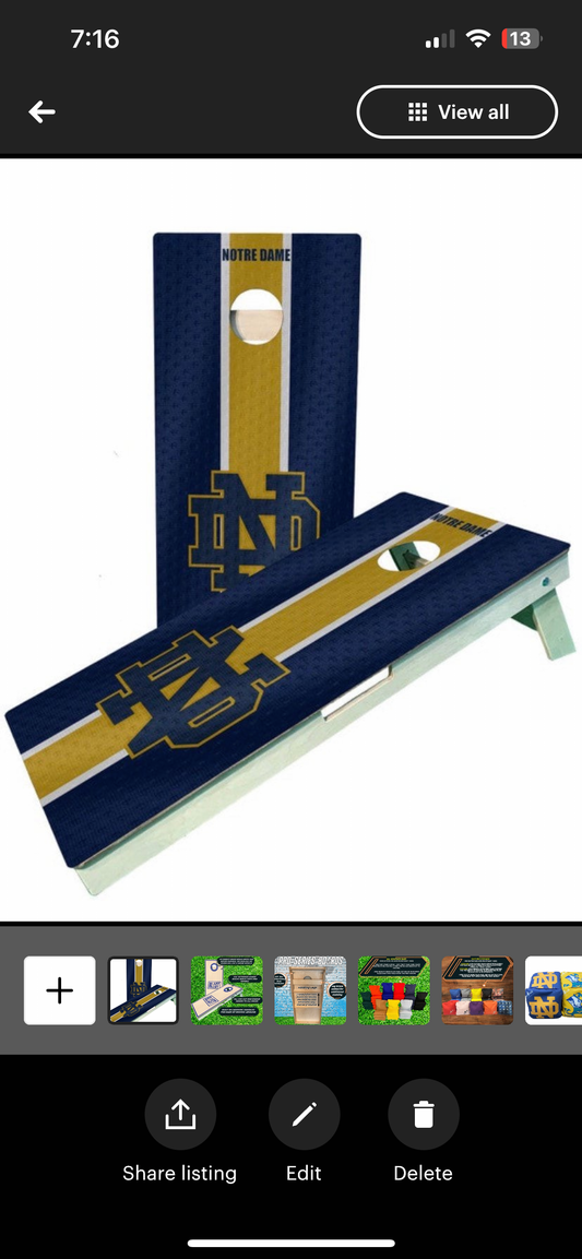 Notre dame Pro Style Cornhole Boards full regulation