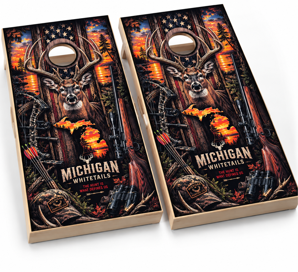 Michigan hunting whitetail Cornhole Set
