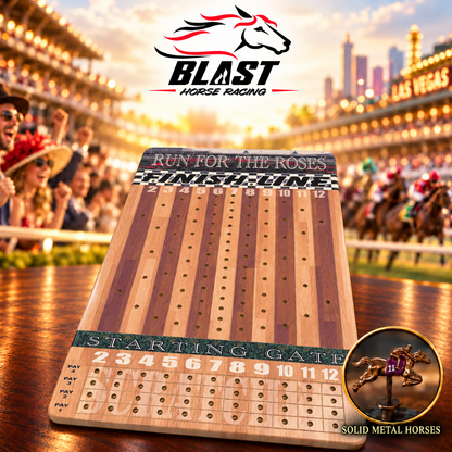 Run for the Roses Horse Racing Board Game – Classic Woodgrain Track with Metal Horses