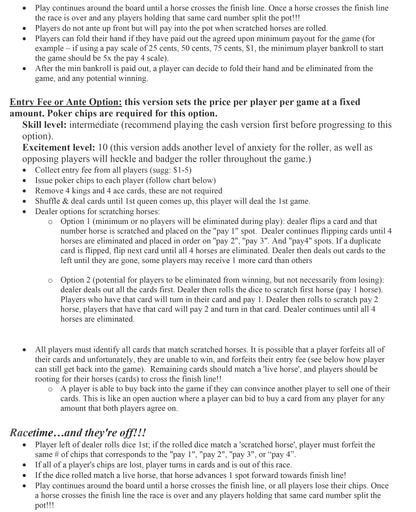 Horse Race Rules with progressive jackpot option!