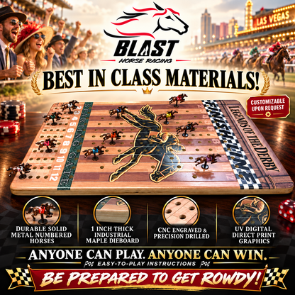 Legends of the Derby Horse Racing Board Game – Woodgrain Track with Metal Horses