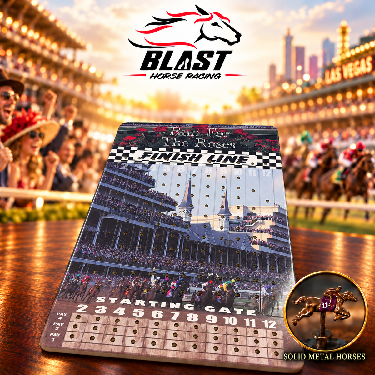 Kentucky Derby Horse Racing Board Game – Classic Woodgrain Track with Metal Horses
