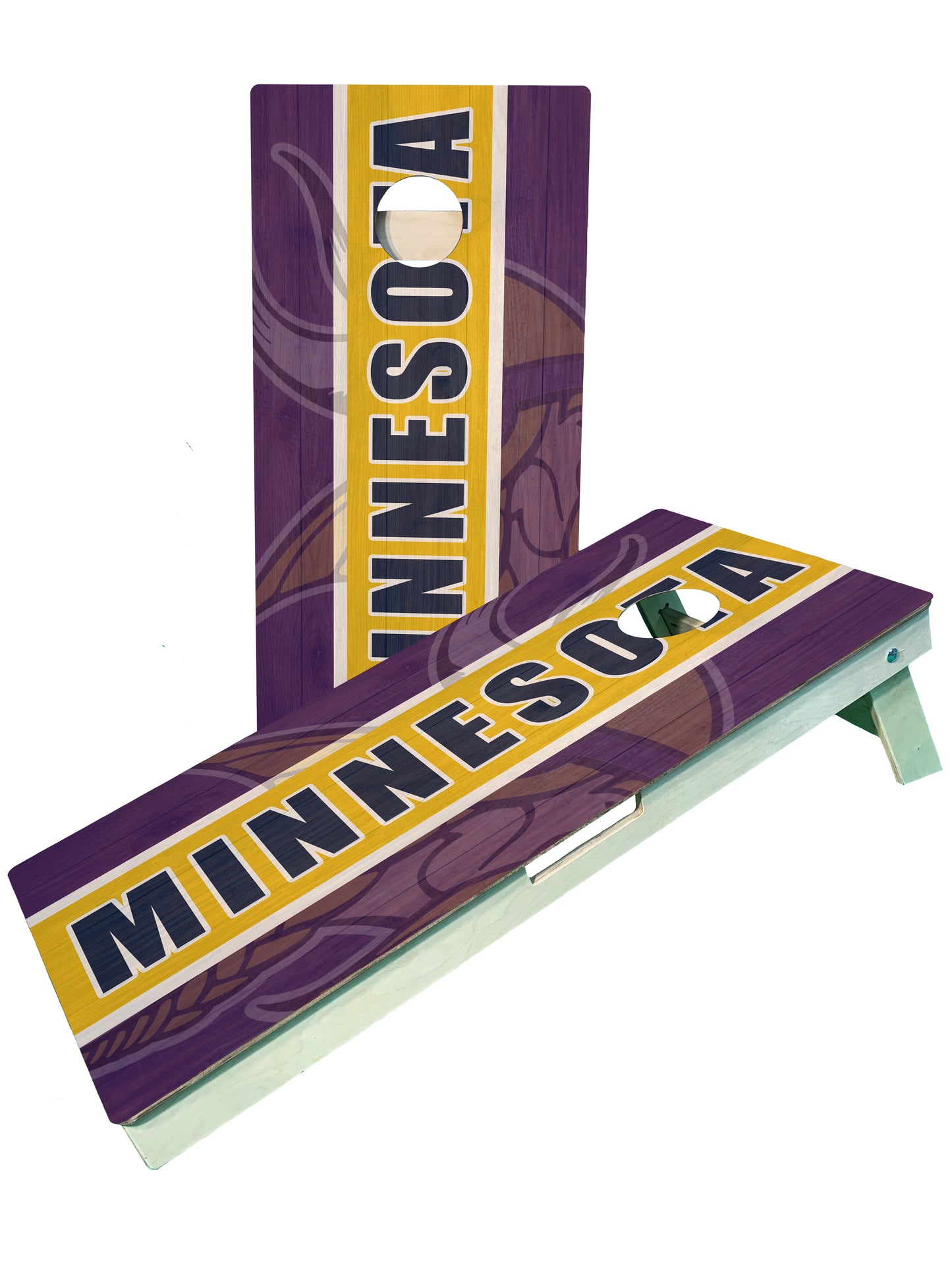 a minnesota cornhole game set with two cornholes