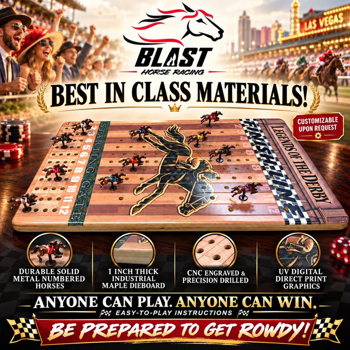 Horse Racing Board Game, Camping Theme,  Kentucky Derby, 11 Metal Horses.