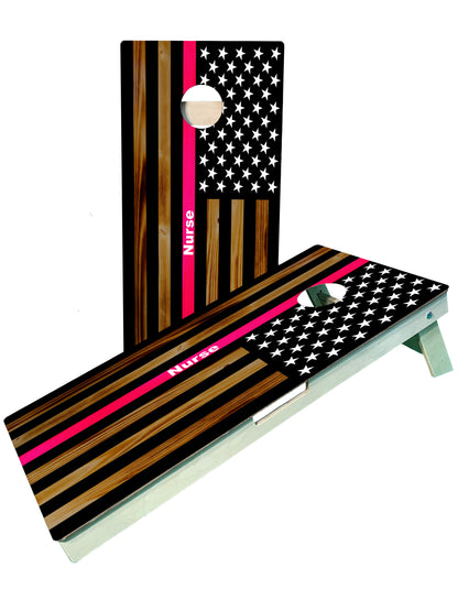 an american flag themed cornhole game set