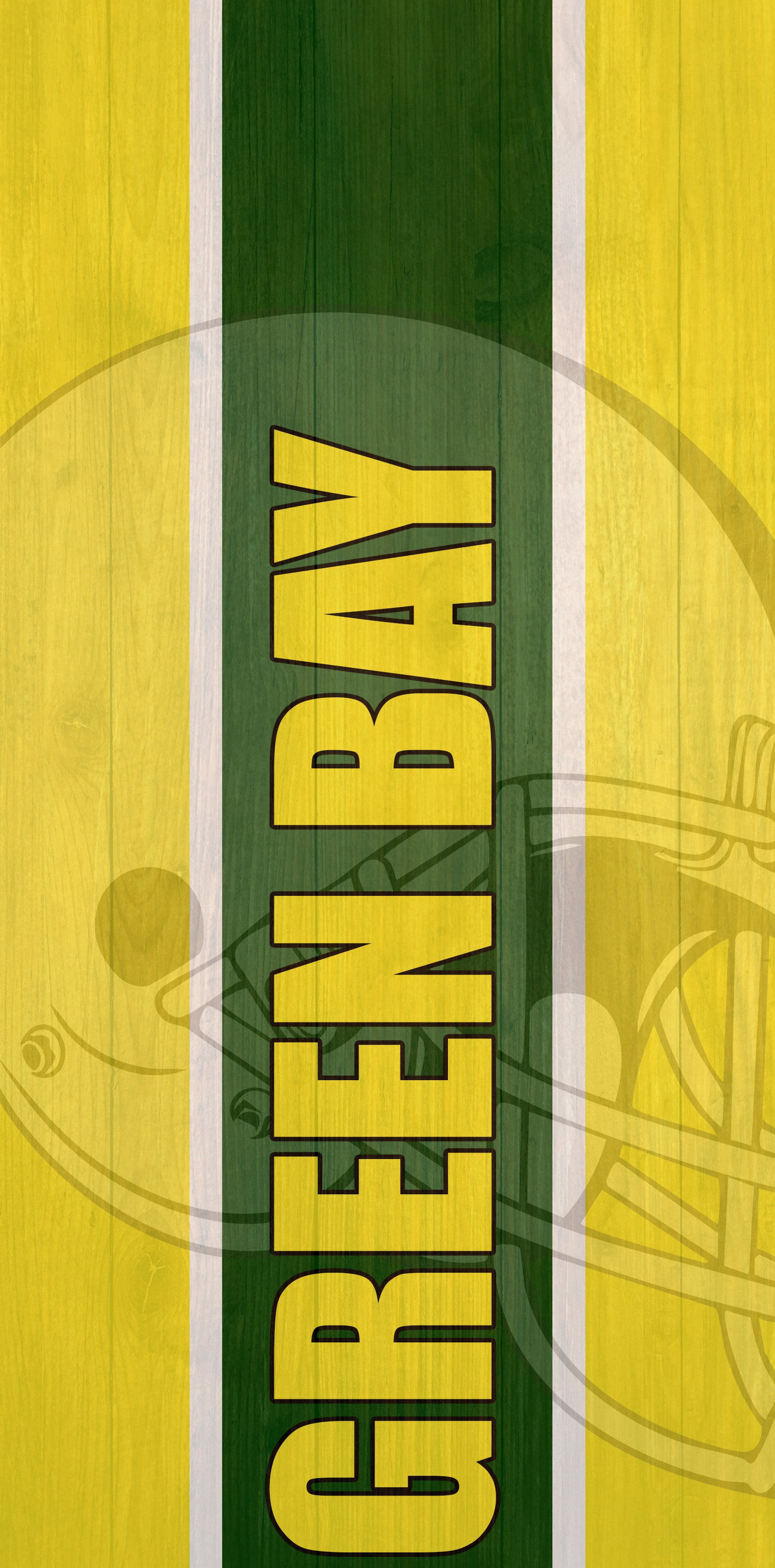 a green bay football logo on a wooden background