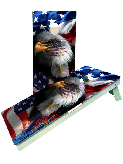 a picture of an eagle with the american flag on it