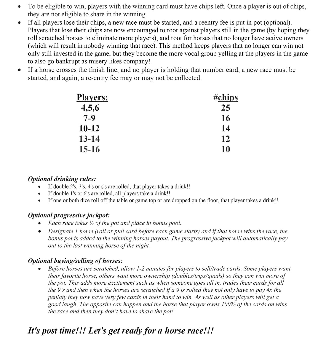 Horse Race Rules with progressive jackpot option! – blastcornhole