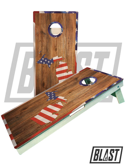 Michigan Red White and Blue Patriotic Flag Cornhole Boards