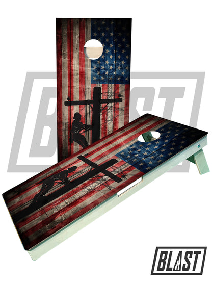 Lineman American Flag Cornhole Boards